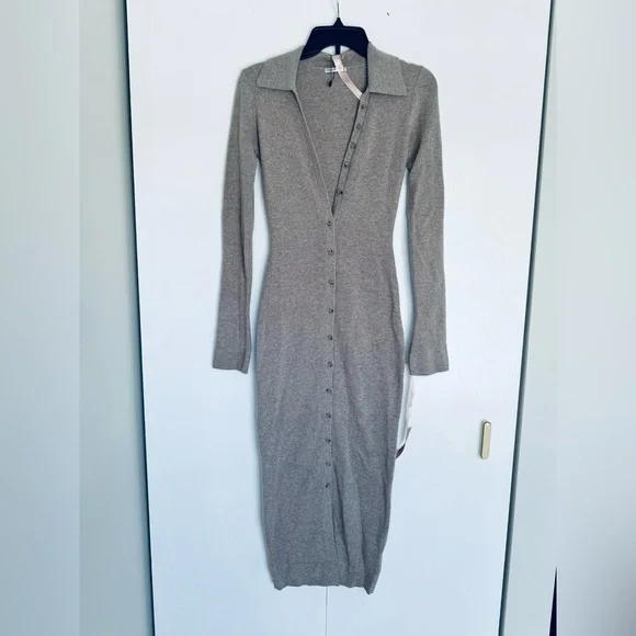 House of CB Yvette long sleeves button up sweater midi dress beige - Picture 7 of 17